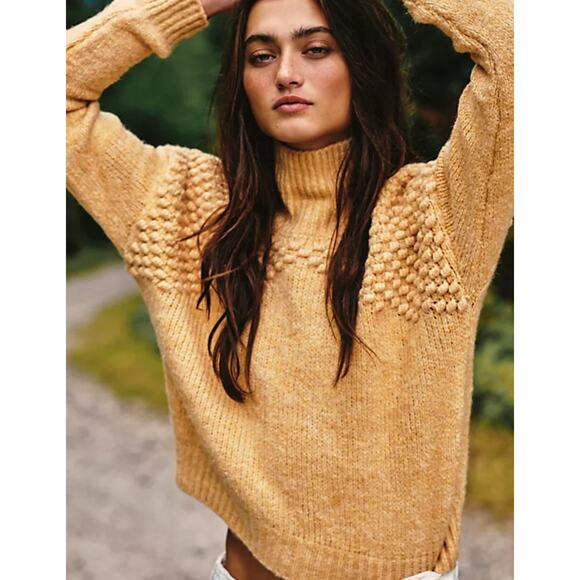 Free People Sweater Pullover Medium Bradley Funnel Neck Textured Stretch Boho - Picture 1 of 9
